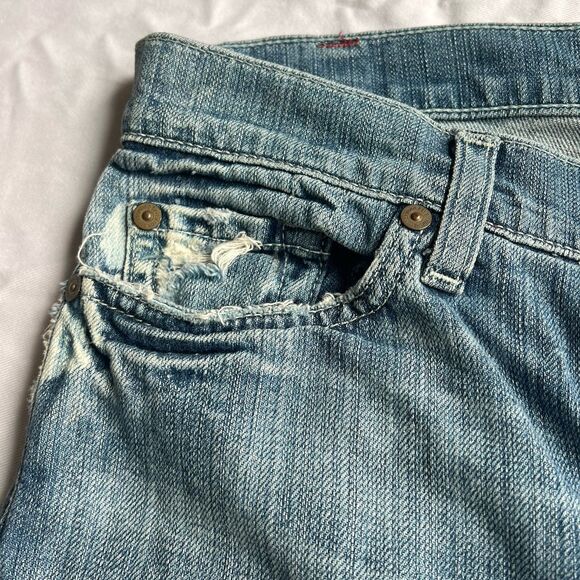 Y2K 7 for All Mankind Womens Jean Skirt Size 29 Button Fly Denim Pleated Raw Hem - Picture 13 of 16